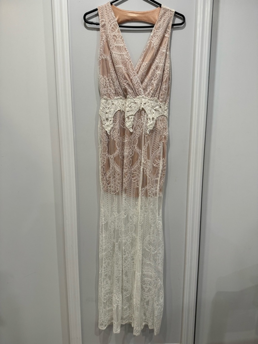 Lace Overlay Maxi Dress in Blush and Ivory
